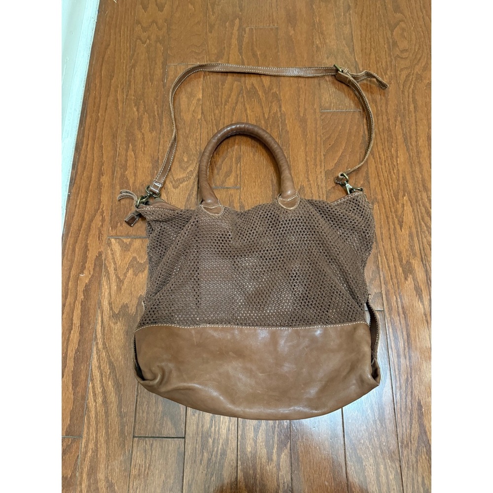 Sundance Brown Woven Mesh Leather Tote Crossbody Bag Made in Italy‎  Womens